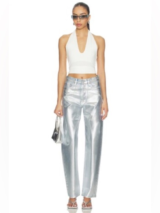 Agolde Pants - AGOLDE Women’s Silver Jeans 90s Mid Rise Loose Fit Tinfoil Denim Size 29